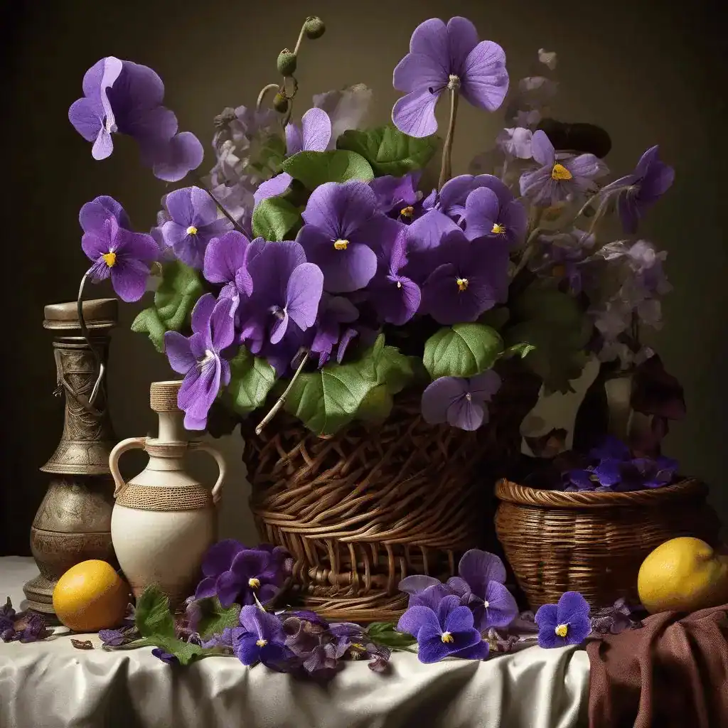 Still Life with Pipe and Basket Full of Violets – Vasile Popescu